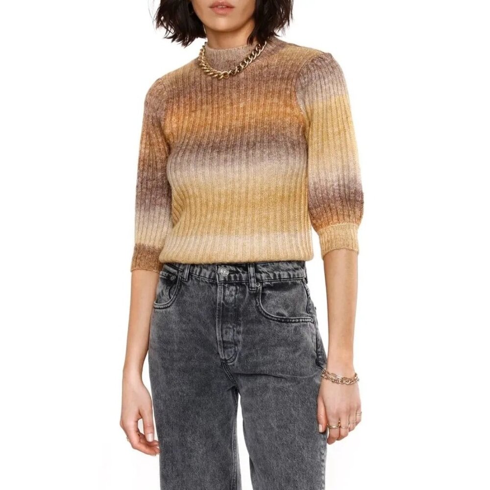 Heartloom Amaya Ombre Stripe Knit Sweater With Puff Sleeves Size XS